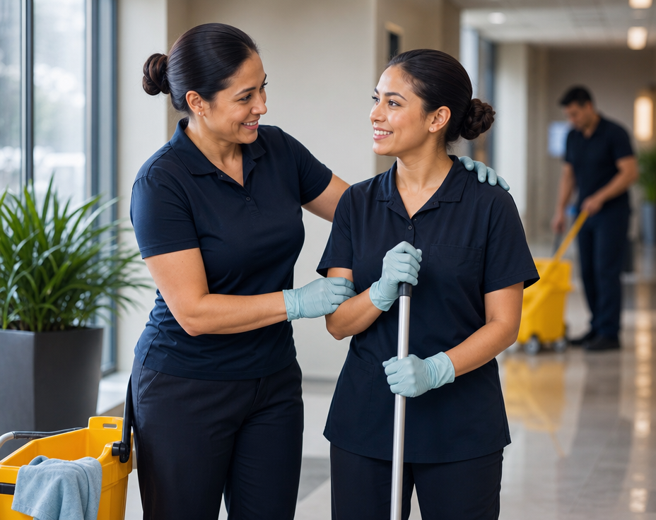 Golden Touch supervisor supporting a cleaning team member